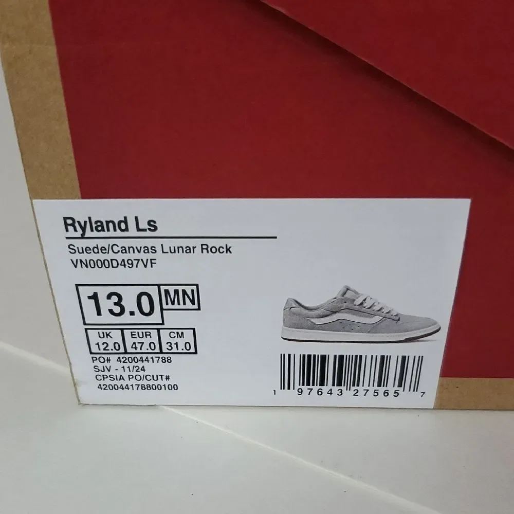 Vans Ryland Ls Sneakers Suede/Canvas Lunar Rock Men's Size 13 NIB